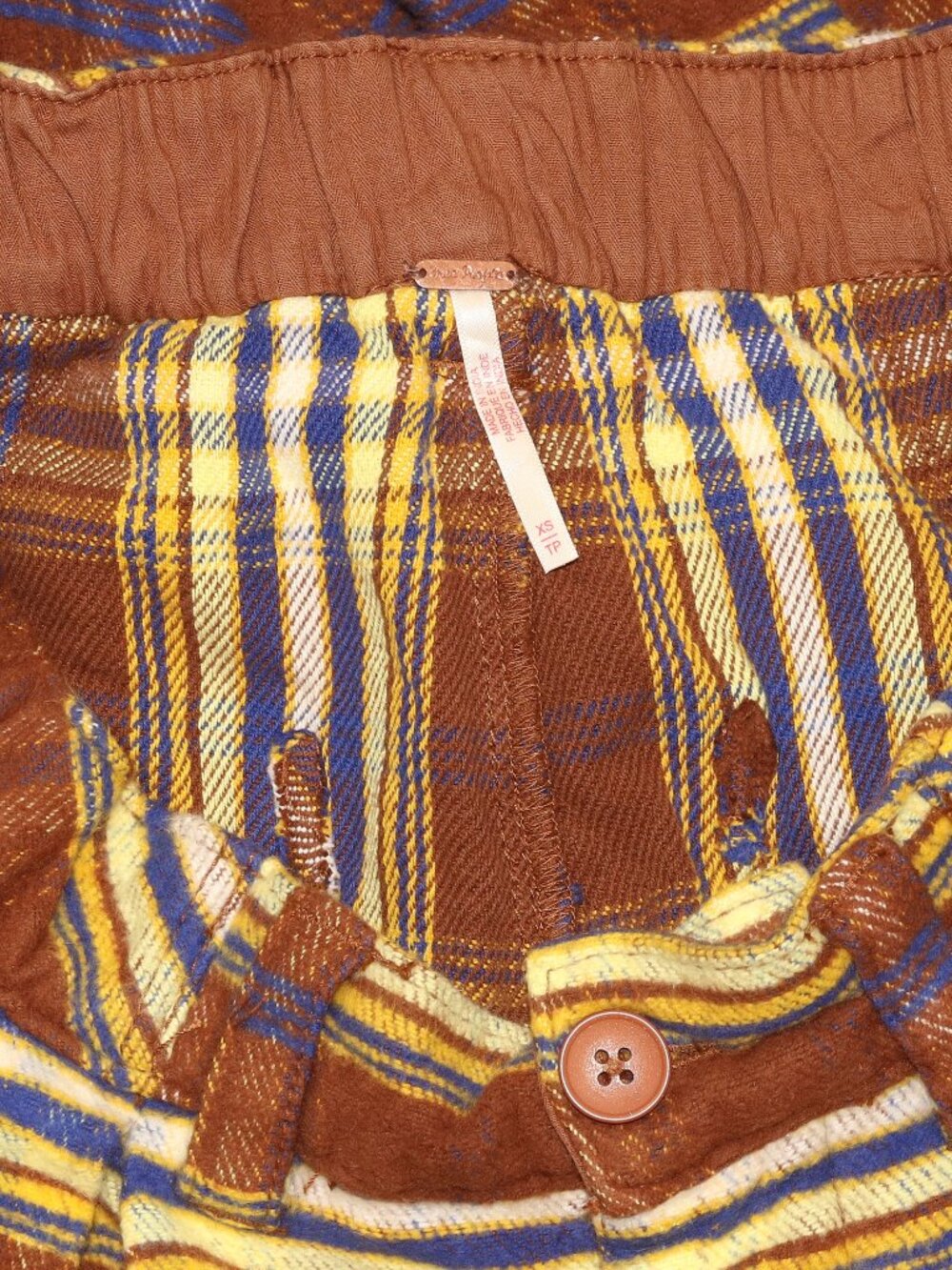 Free People Preppy Plaid Pull On Trousers Pants Striped Printed Straight Leg XS - Picture 10 of 10